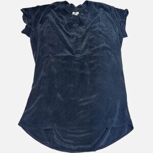 Vince women's minimalist classic blouse buttoned split v neck, navy size S